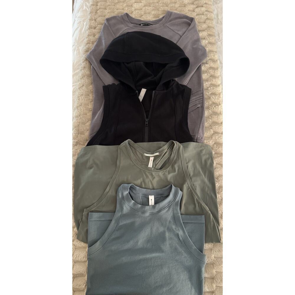 Athleta Serenity Criss Cross Sweatshirt, Hooded Vest, 2 Tank Tops Size XS